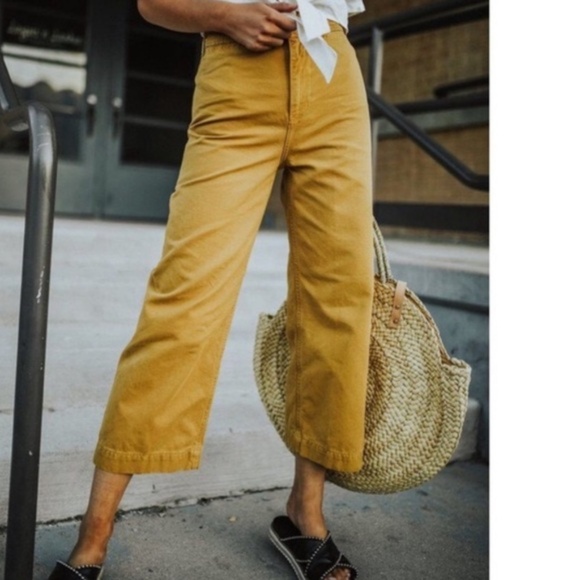 Free People We the Free Patti Mustard Yellow Wide Leg Cropped Pants - Picture 1 of 9